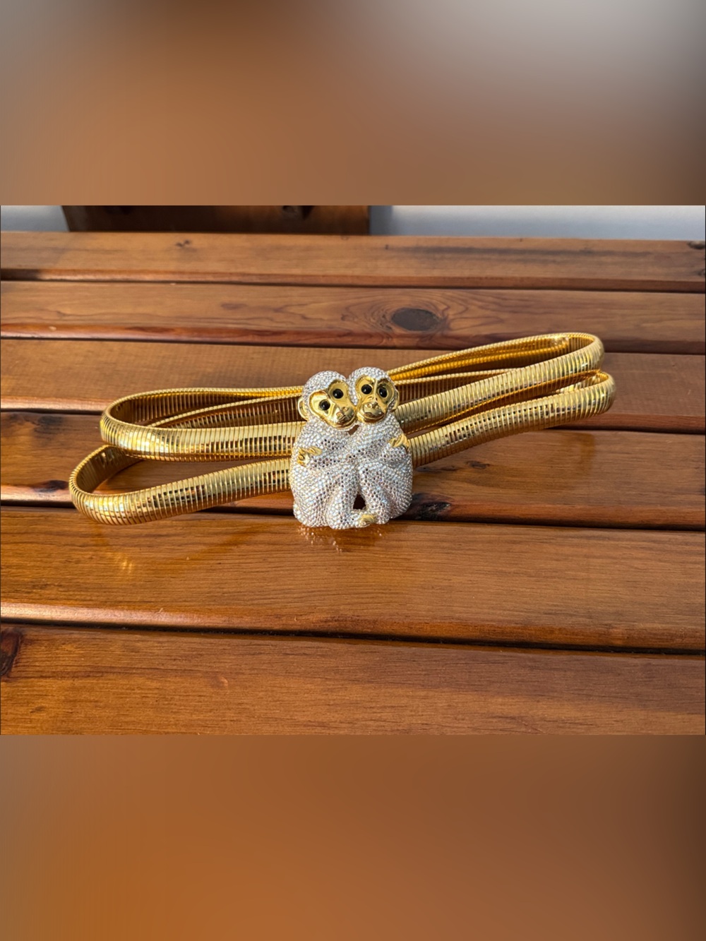Charming Crystal Monkey's Gold Metal Stretch Belt Judith Leiber "Style" c 1980s